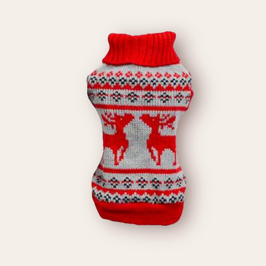 Saco Navideño Renitos Rojo y Gris Sweater Navideño para Perro o Gato