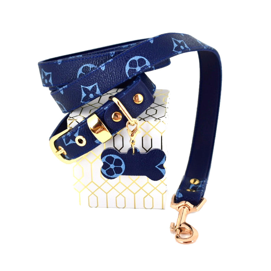 Collar de Lujo para Perro en Cuero Azul