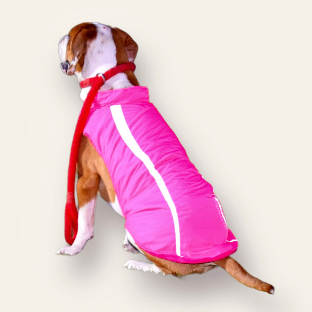 Chaleco Impermeable Reflectivo para Perro Rosado con Lineas Gris